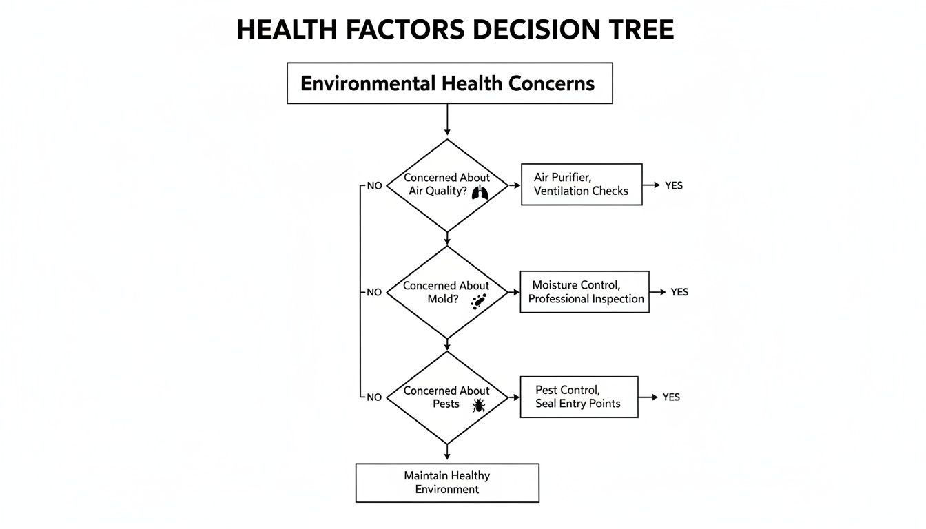 Foam Versus Cellulose Insulation A South Florida Guide 5 Decision tree for environmental health concerns, outlining steps for air quality, mold, and pests.
