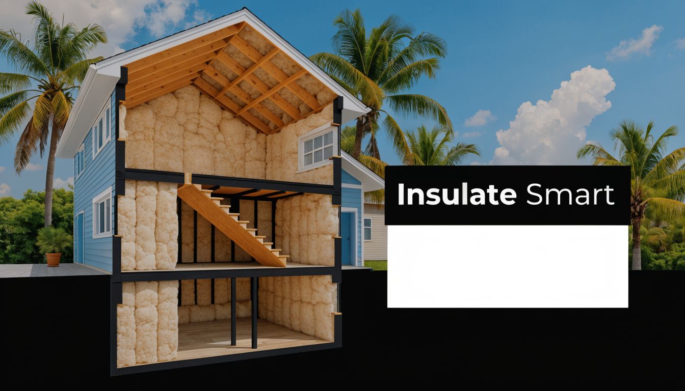 A cross-section view of an energy efficient house showing detailed wall and ceiling thermal foam insulation layers.