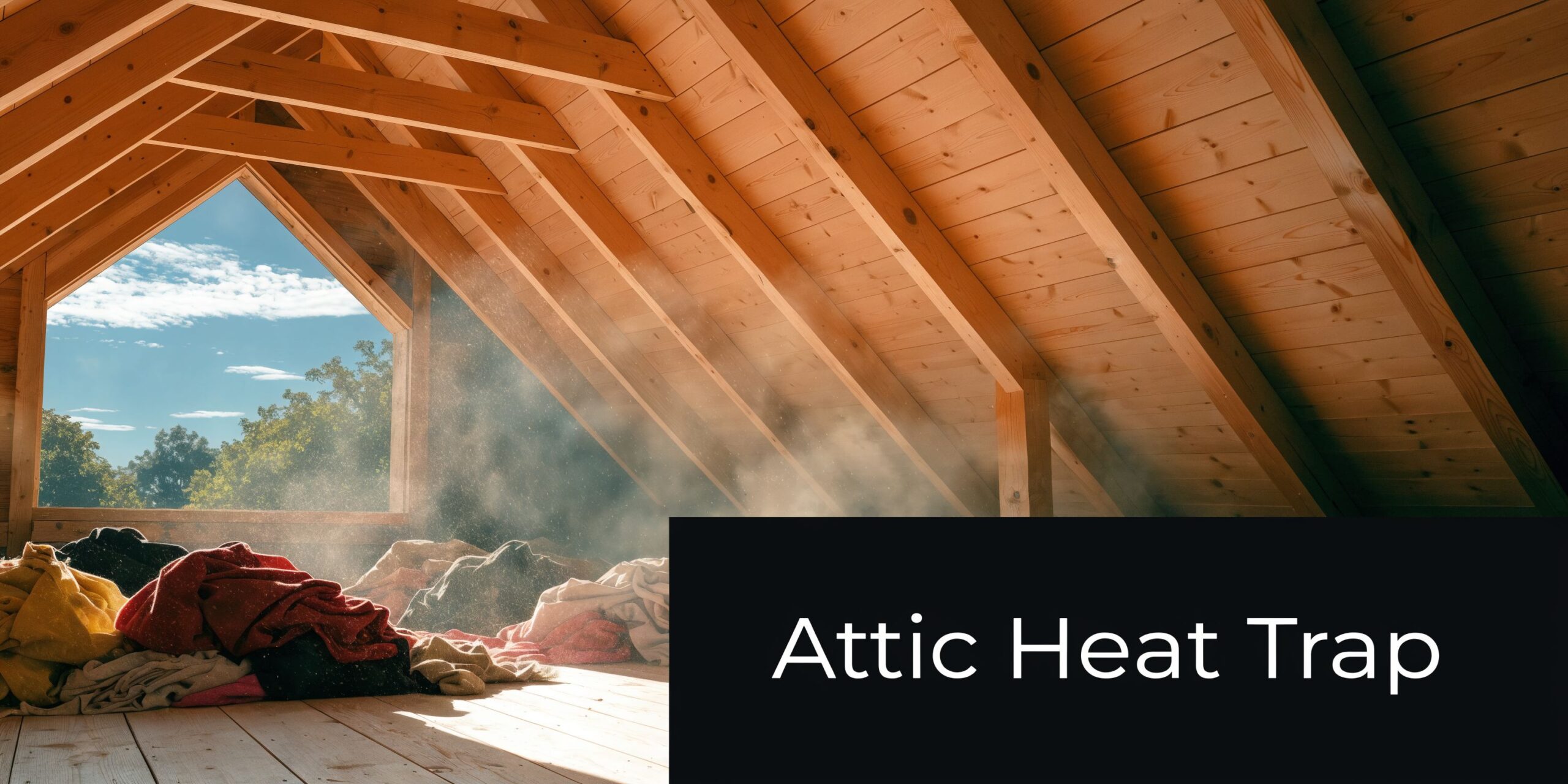 How to Install Radiant Barrier in the Attic: FL Guide 2 An attic space filled with piled laundry illuminated by sunbeams entering through a large triangular window opening.