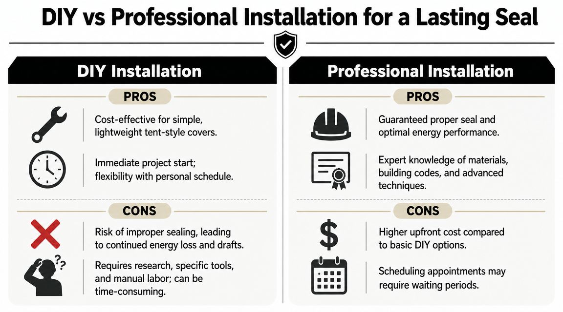 A comparison chart outlining the pros and cons of DIY versus professional attic hatch installation services.