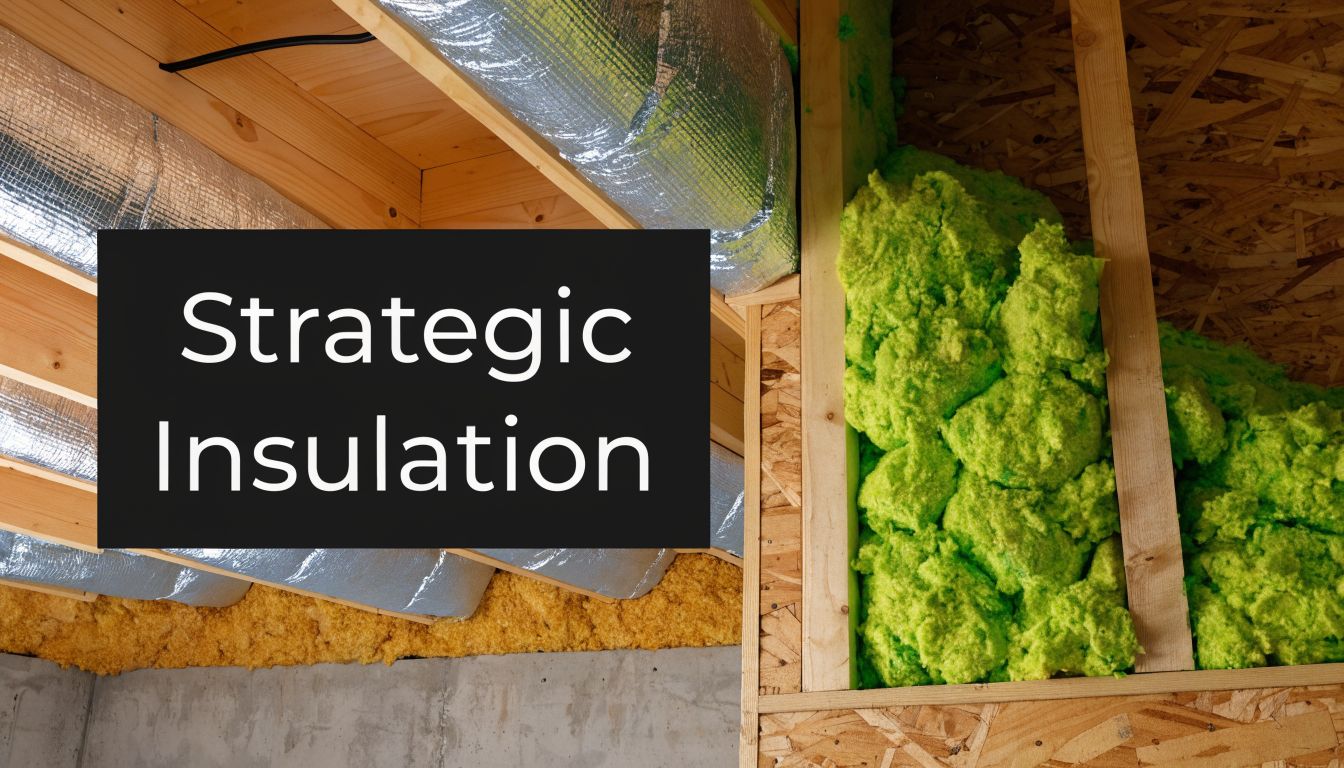 Fiberglass insulation installed in the wall cavities and ceiling joists of an unfinished wooden basement framing.
