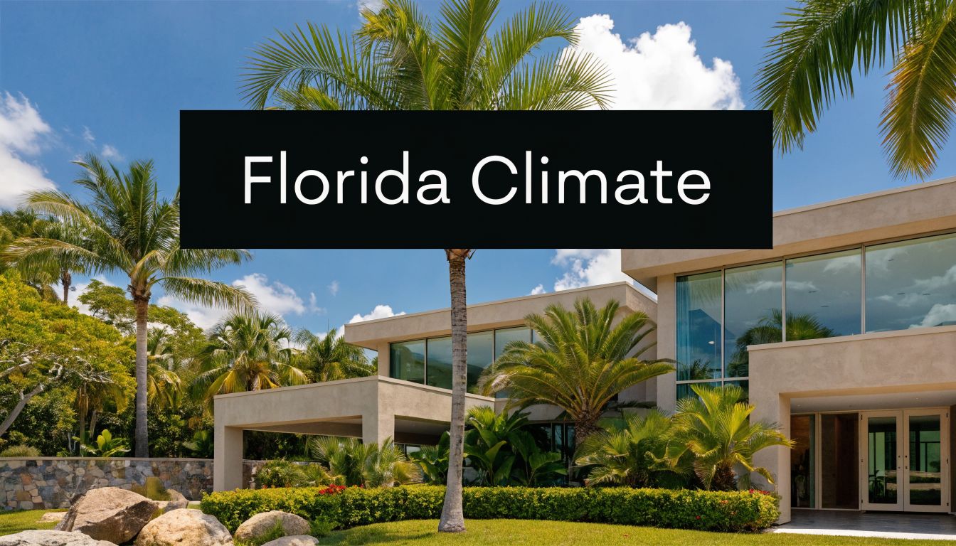 A modern luxury home in Florida surrounded by lush palm trees under a bright blue sky.
